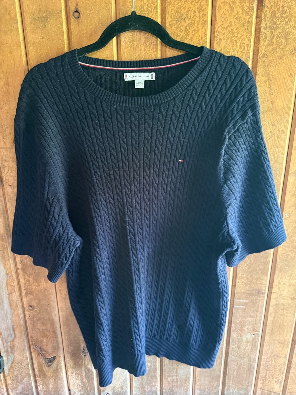 Tommy Hilfiger Navy Cable Stitch Short Sleeve Sweater